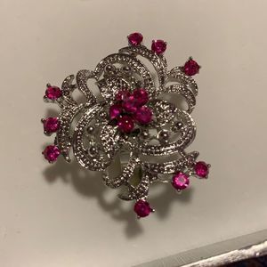 Pink & white rhinestone adjustable ring